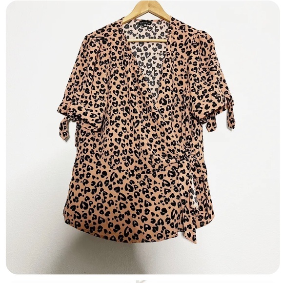 Zenobia Tops - Zenobia Blush Pink Animal Print Wrap Blouse Size 2XL